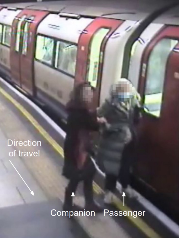 Undated handout photo issued by the Rail Accident Investigation Branch (RAIB) of an incident where a London Underground passenger caught their coat in the tube door, on the platform at Archway station facing the front of the train - causing 'serious injuries' after being dragged along a platform. Issue date: Thursday June 27, 2024. PA Photo. See PA story TRANSPORT Dragged. Photo credit should read: Rail Accident Investigation Branch/PA Wire NOTE TO EDITORS: This handout photo may only be used for editorial reporting purposes for the contemporaneous illustration of events, things or the people in the image or facts mentioned in the caption. Reuse of the picture may require further permission from the copyright holder.