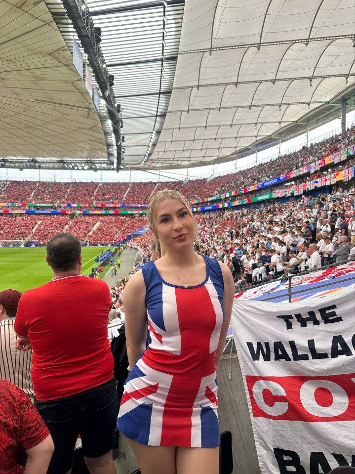 Astrid Wett was decked out in a Union Jack dress for England’s match