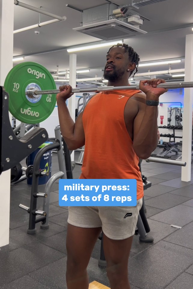 A military press will target your shoulders