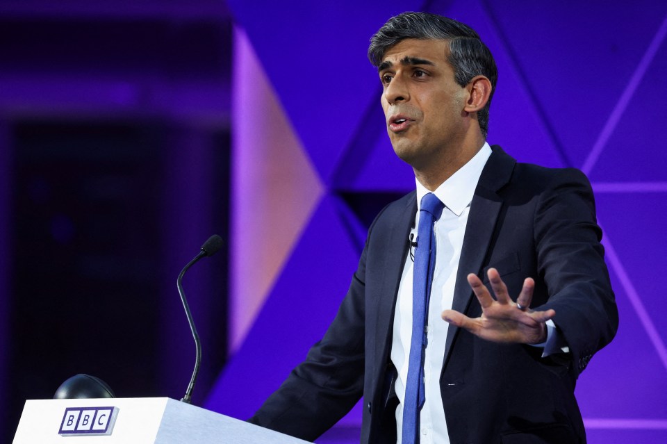 Conservative Party leader Rishi Sunak, speaks during a live TV debate