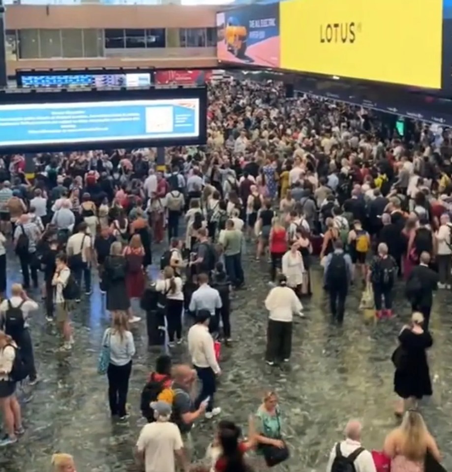 a large crowd of people standing in front of a lotus sign