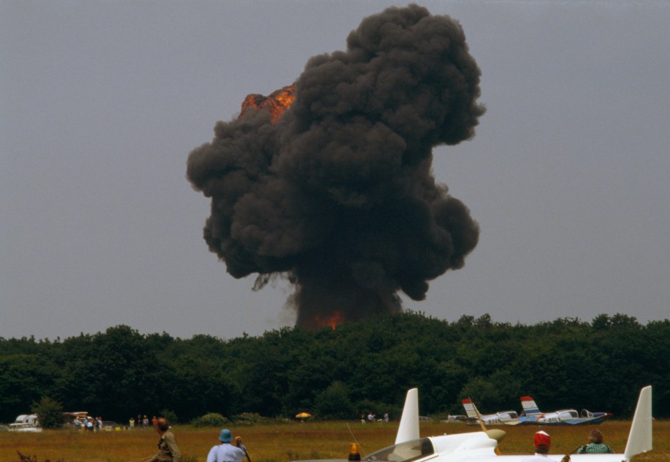 A cloud of black smoke fills the air the moment the Airbus A-320 hit the ground