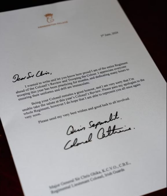 The letter Kate sent to the Irish Guards