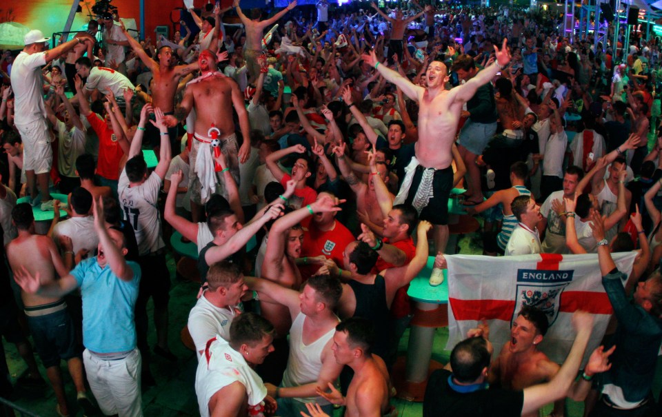 England supporters enjoying a European Cup match in Majorca