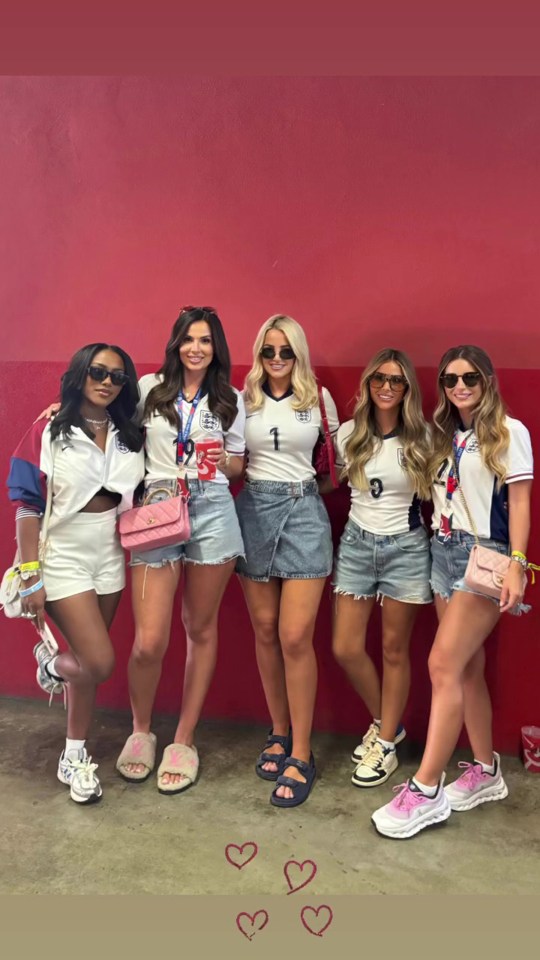 Wags have united behind Annie Kilner amid fears Lauryn will again be at the last 16 clash, above Dani far right, with Tolami, Ellie, Megan, and Anouska