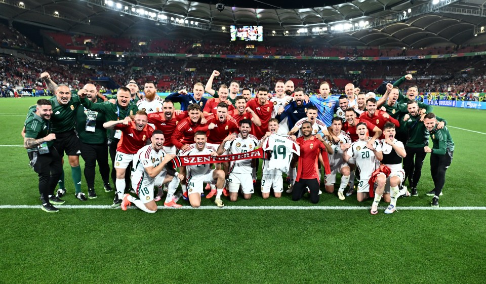 Hungary players posed with Varga’s shirt after beating Scotland