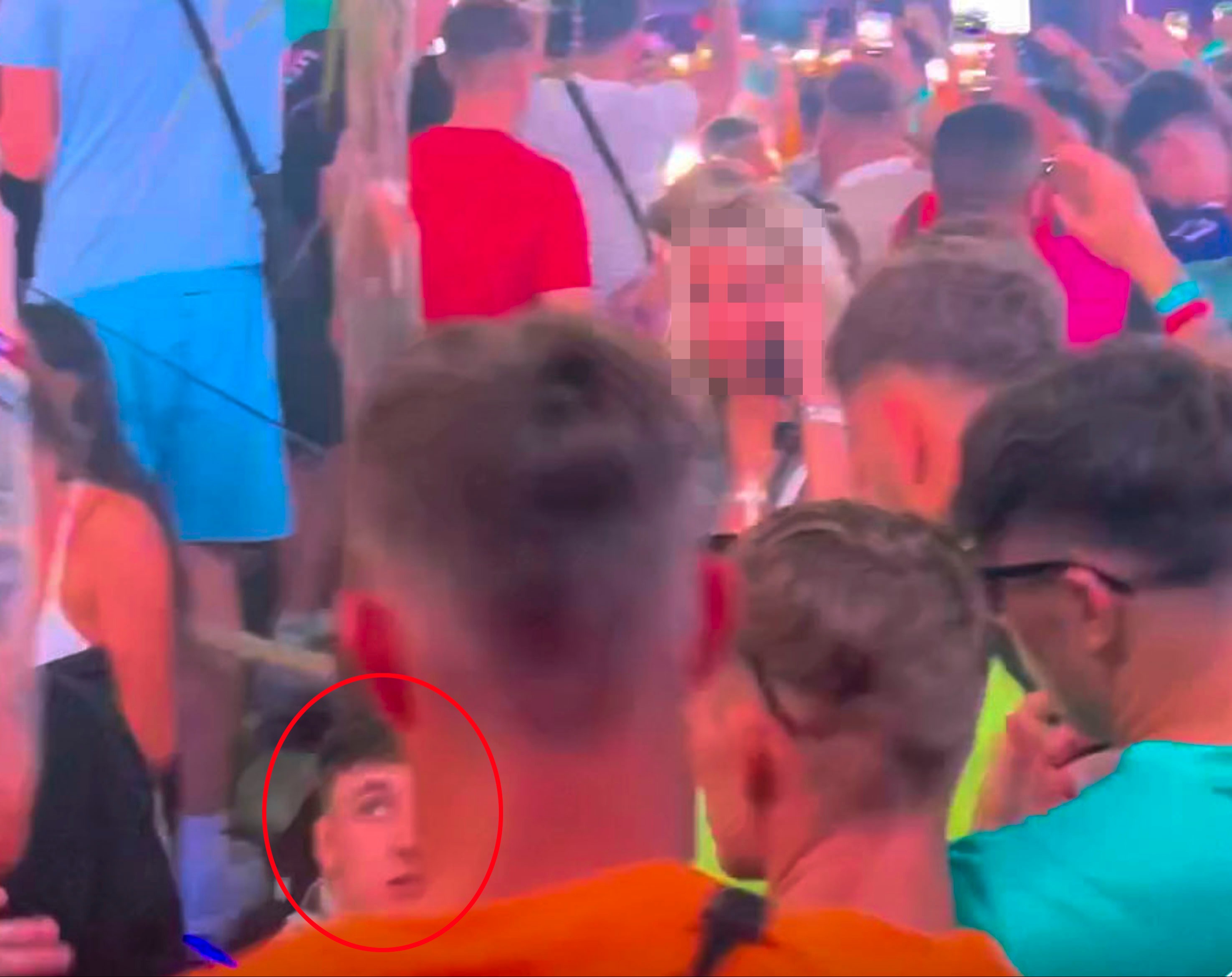 Jay, bottom centre, appeared to stumble to the floor in the packed nightclub in footage obtained by The Sun