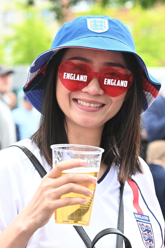 An England fan in Gelsenkirchen today before the game