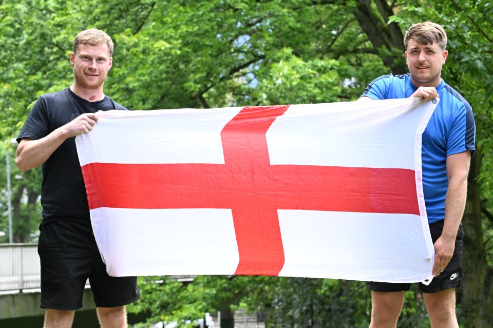 England fans Tom Ayers and Jordan Benson from Cheltenham arrived in Germany in time for the Euros' opening game