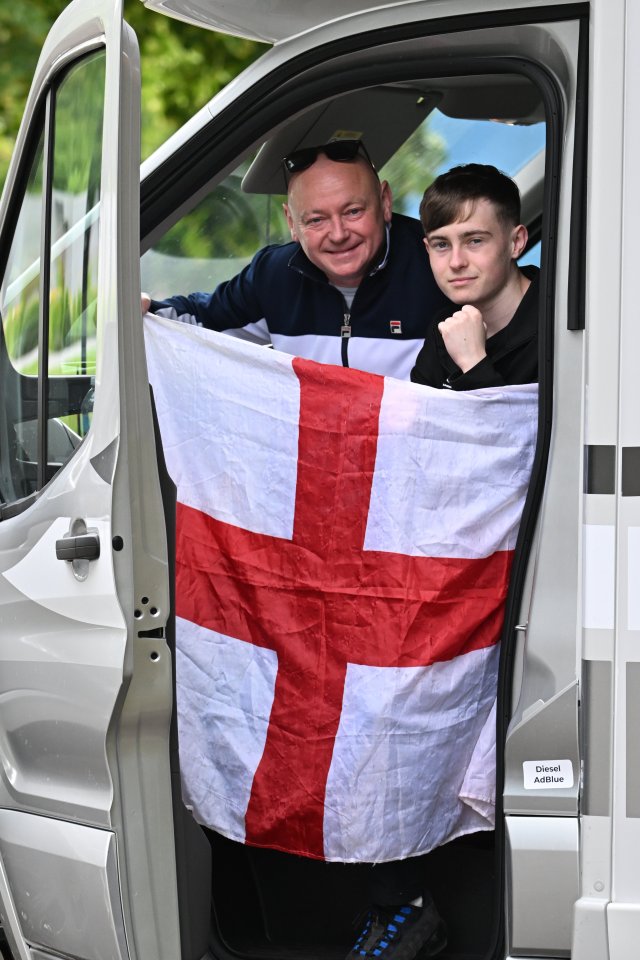 England fans Tony Day and son George, 16, have driven from Birmingham to Gelsenkirchen for the Euros