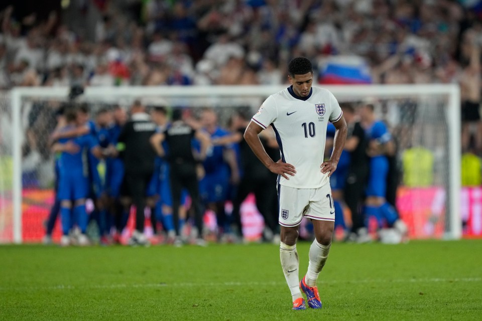 Jude Bellingham looks gutted after England's draw with Slovenia