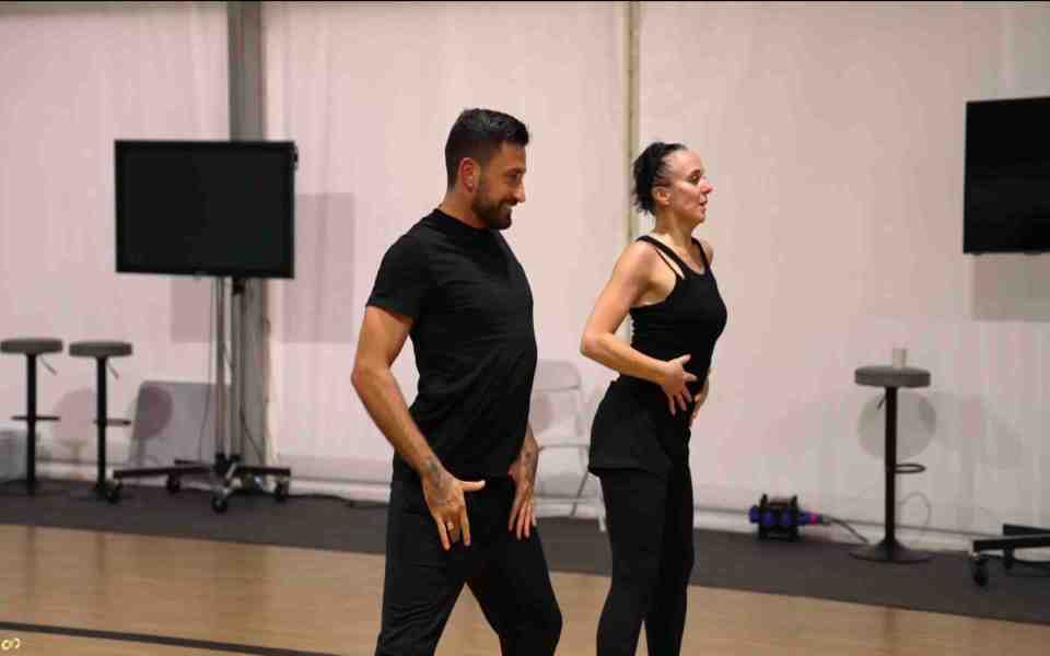 Ex-Strictly pro Gio and actress Amanda in rehearsals for the BBC show