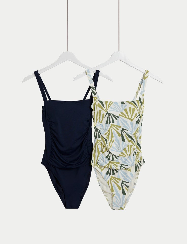 The two pack of swimsuits also comes in navy and a stunning green and blue pattern