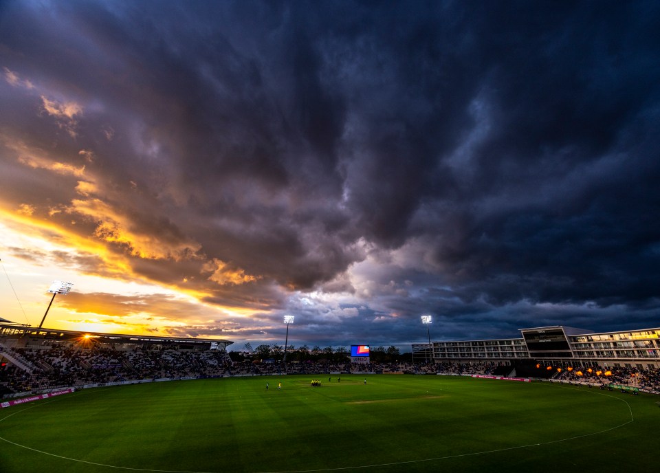 Storm clouds blanket the Hampshire cricket ground in Southampton last week