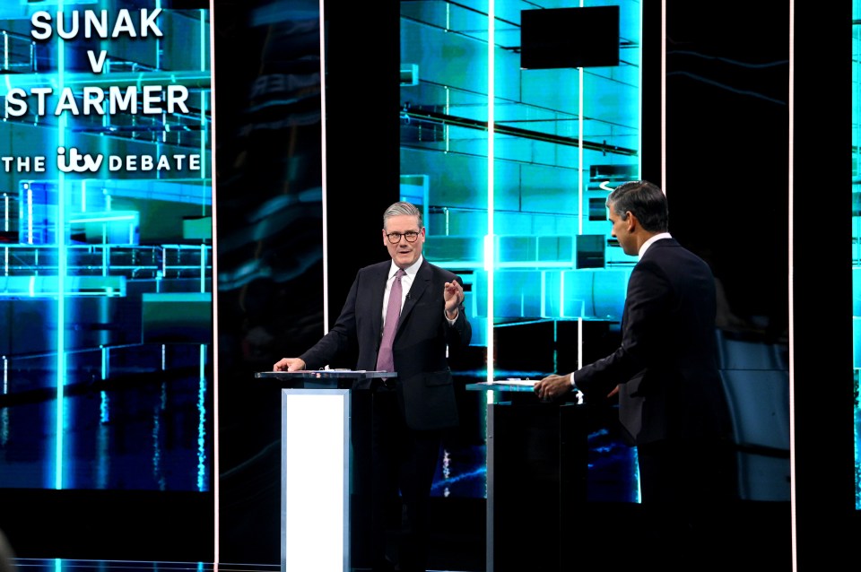 Sir Keir Starmer and Rishi Sunak clashing in their first TV debate of thes general election campaign