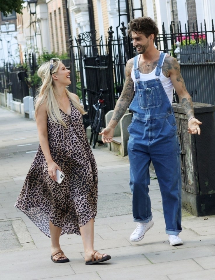 Helen Flanagan and Chris Taylor were all smiles as they took a break from filming