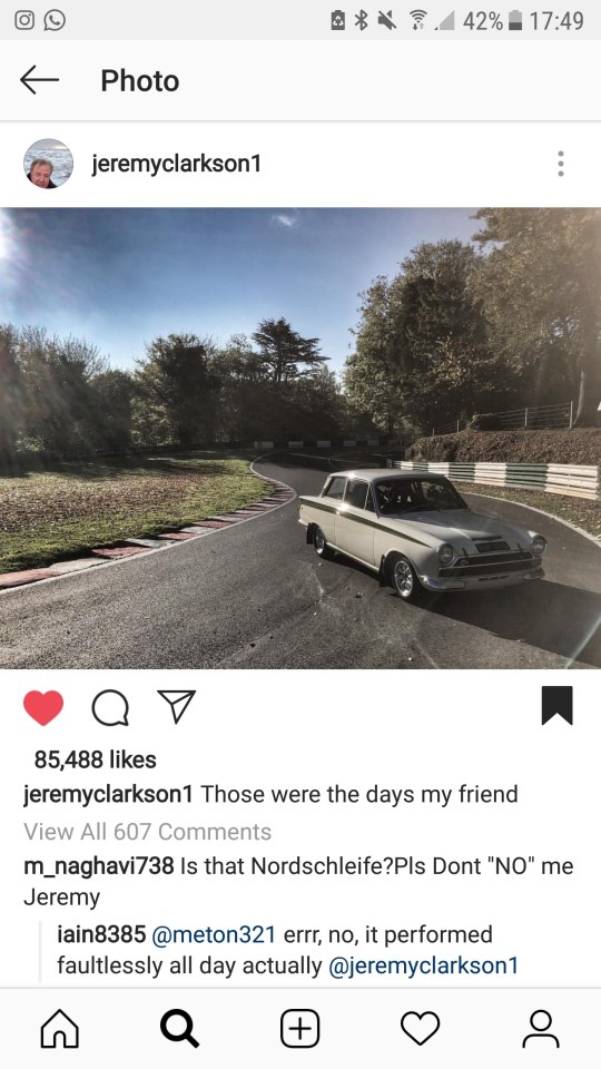 Clarkson posted a snap of the car on his Instagram