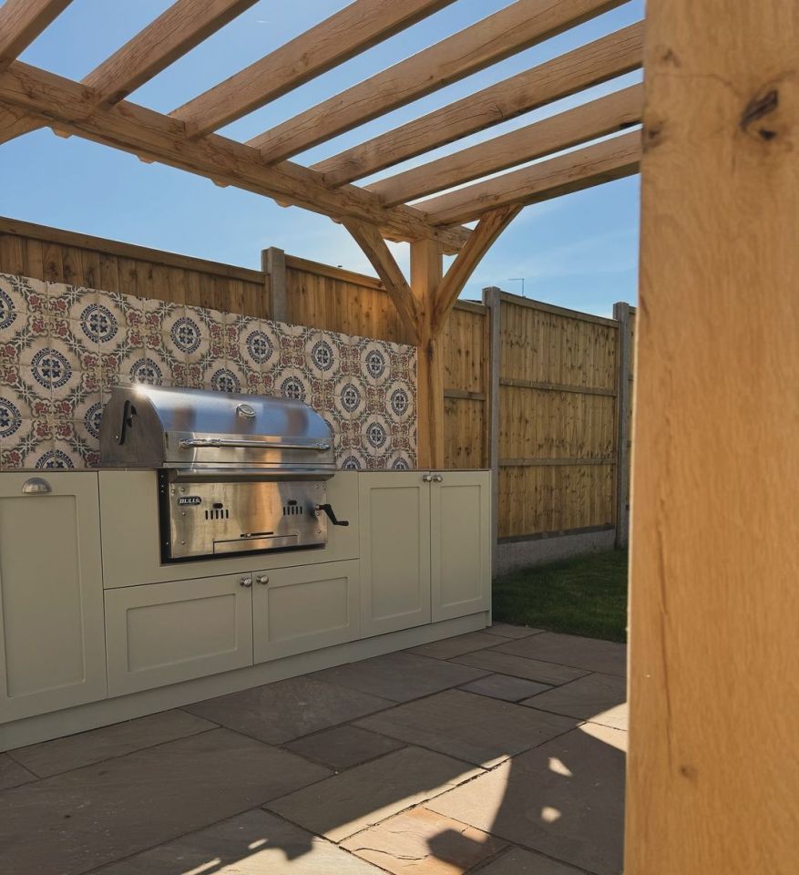 The outdoor kitchen space gives a nod to Love Island - where they met in 2016