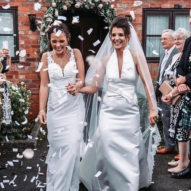 Charlotte was married to a woman when she joined The Traitors, pictured at her wedding with Laura Chilton