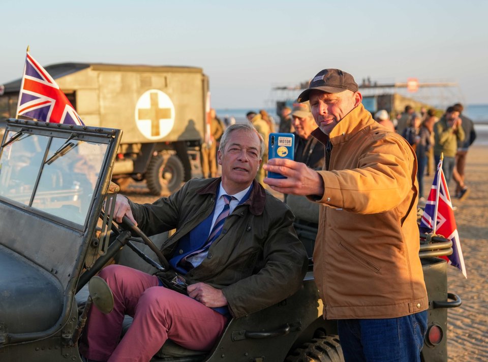 Leader of The Reform Party Nigel Farage posed for a pic in Arromanches this morning