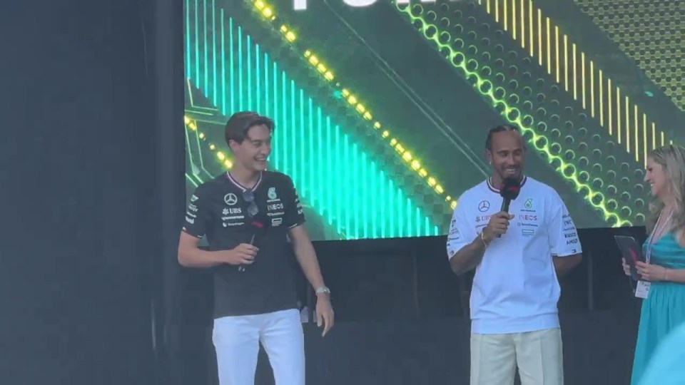 George Russell made a quip at Lewis Hamilton's expense on stage