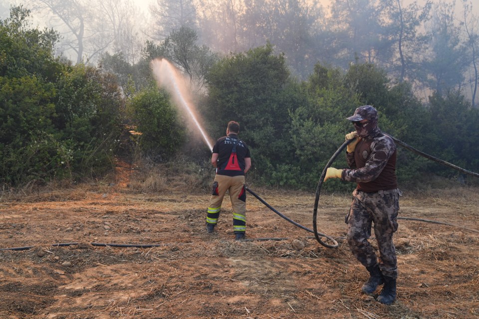 Firefighters try to extinguish the blaze