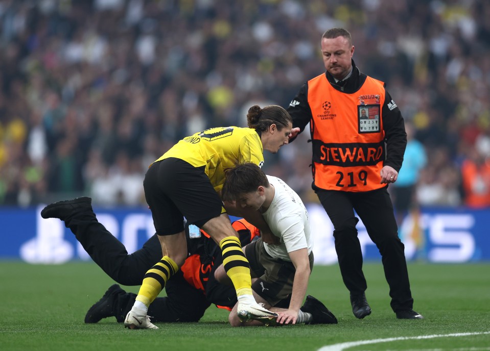 Sabitzer helped apprehend one pitch invader