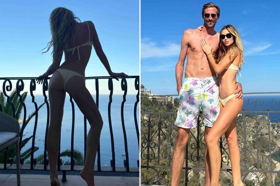 Abbey Clancy showed off her ‘thongkini’ during a holiday with hubby Peter Crouch