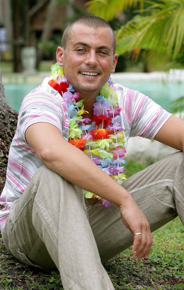 Paul Danan, Love Island contestant, wearing a lei.