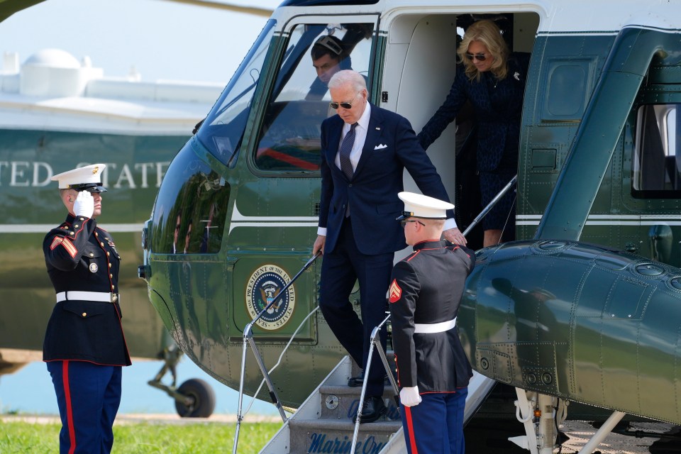 President Joe Biden and first lady Jill Biden step off Marine One