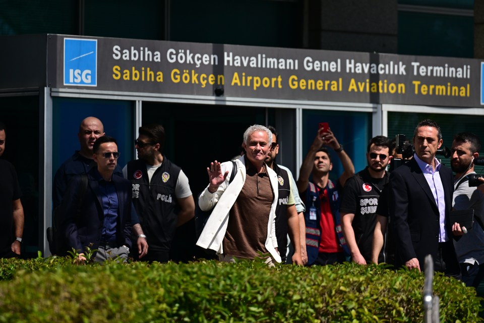 Mourinho, 61, was greeted by fans at the airport