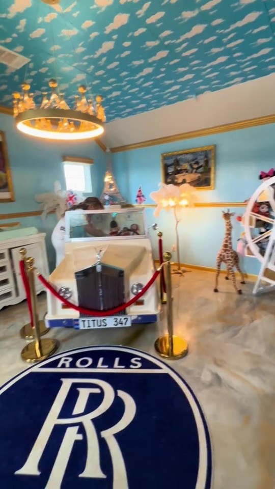 His nursery has a Rolls-Royce rug on the floor, while the cot looks like an actual car