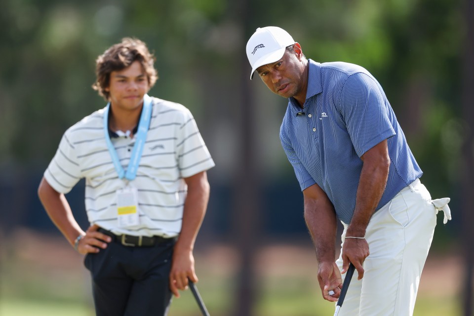 Tiger Woods has been out on course alongside son Charlie