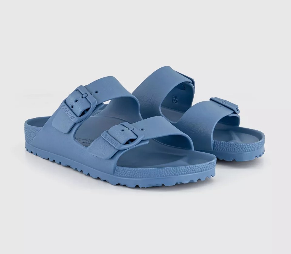 The blue Birkenstock two-strap sandals are £45 at Office