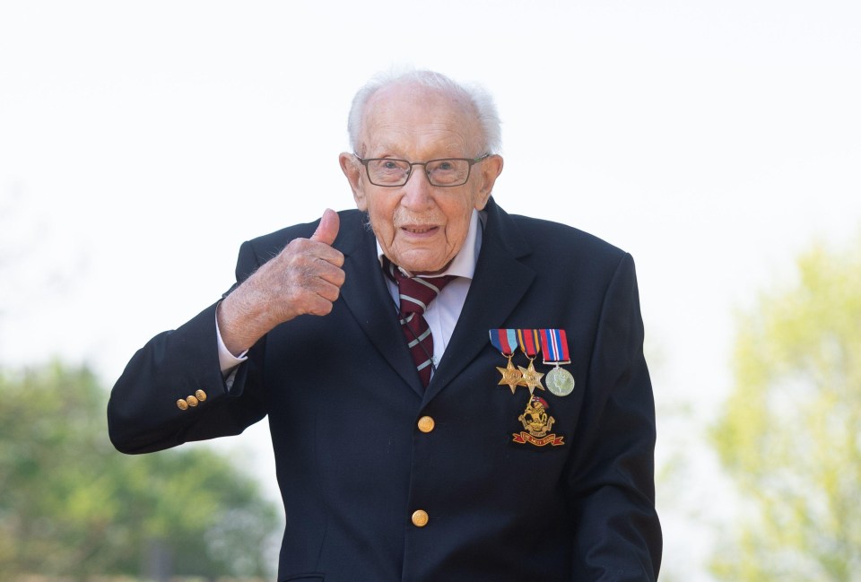 War veteran Captain Tom Moore at his home after he achieved his goal of 100 laps of his garden