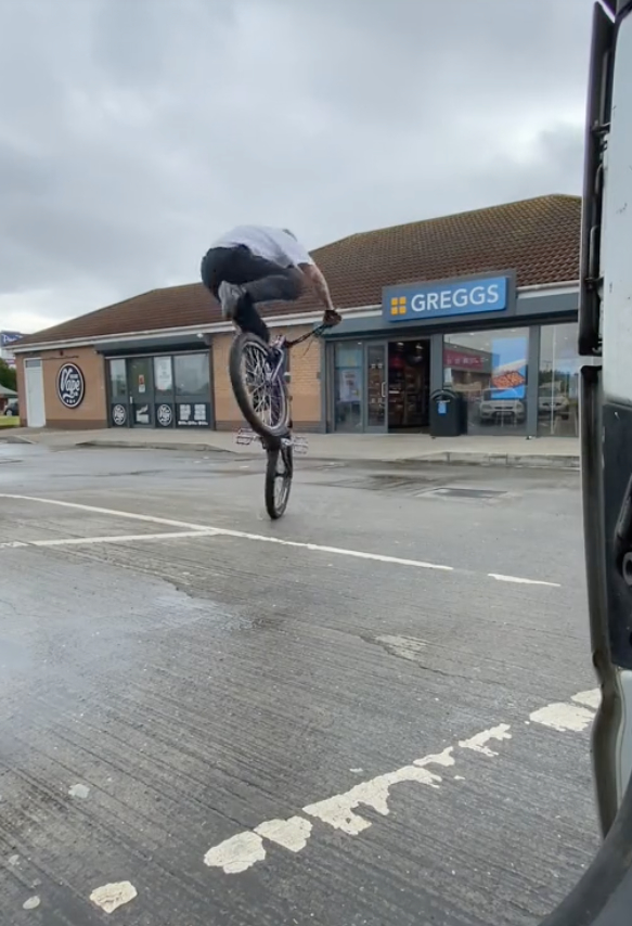 Matty showing off his skills on his bike