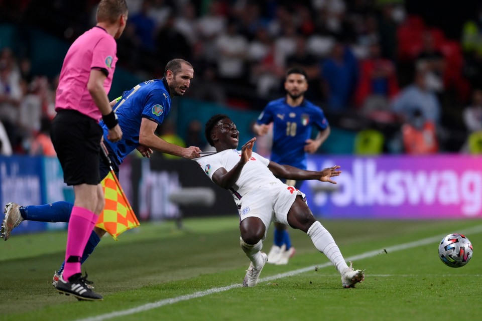 Chiellini hauled down the England ace as Italy won Euro 2020