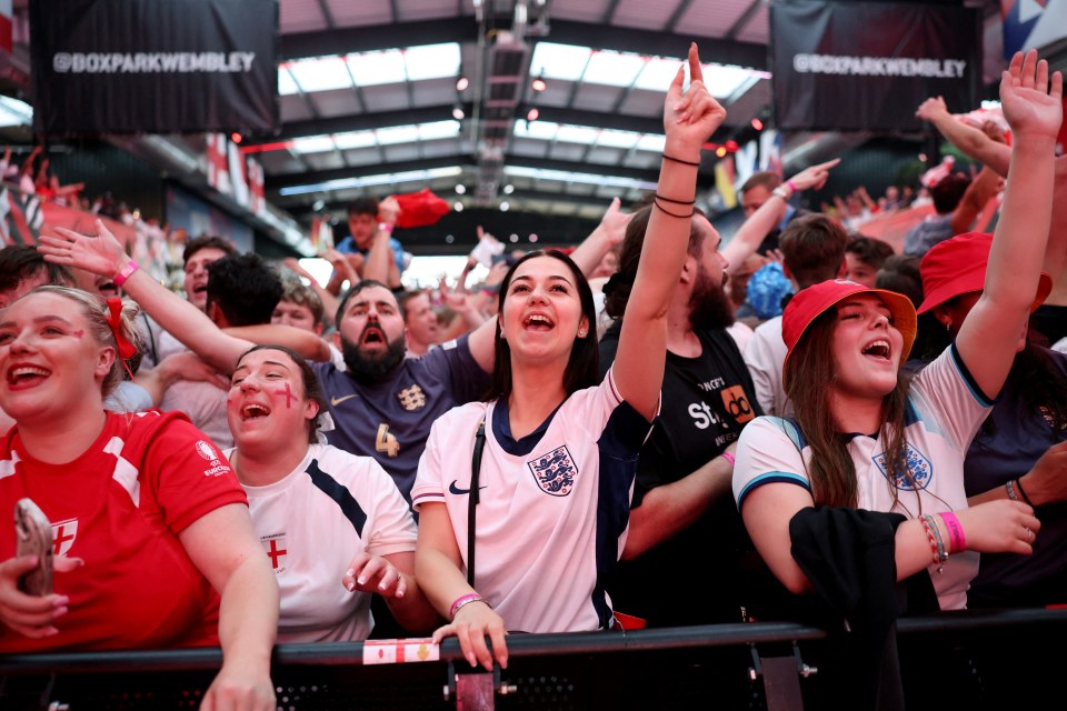 Fans celebrating England’s penalty win against Switzerland