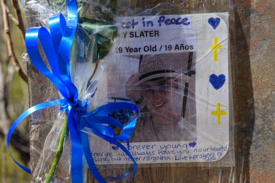 Jay's family left touching floral tributes in the area where the teen fell to his death