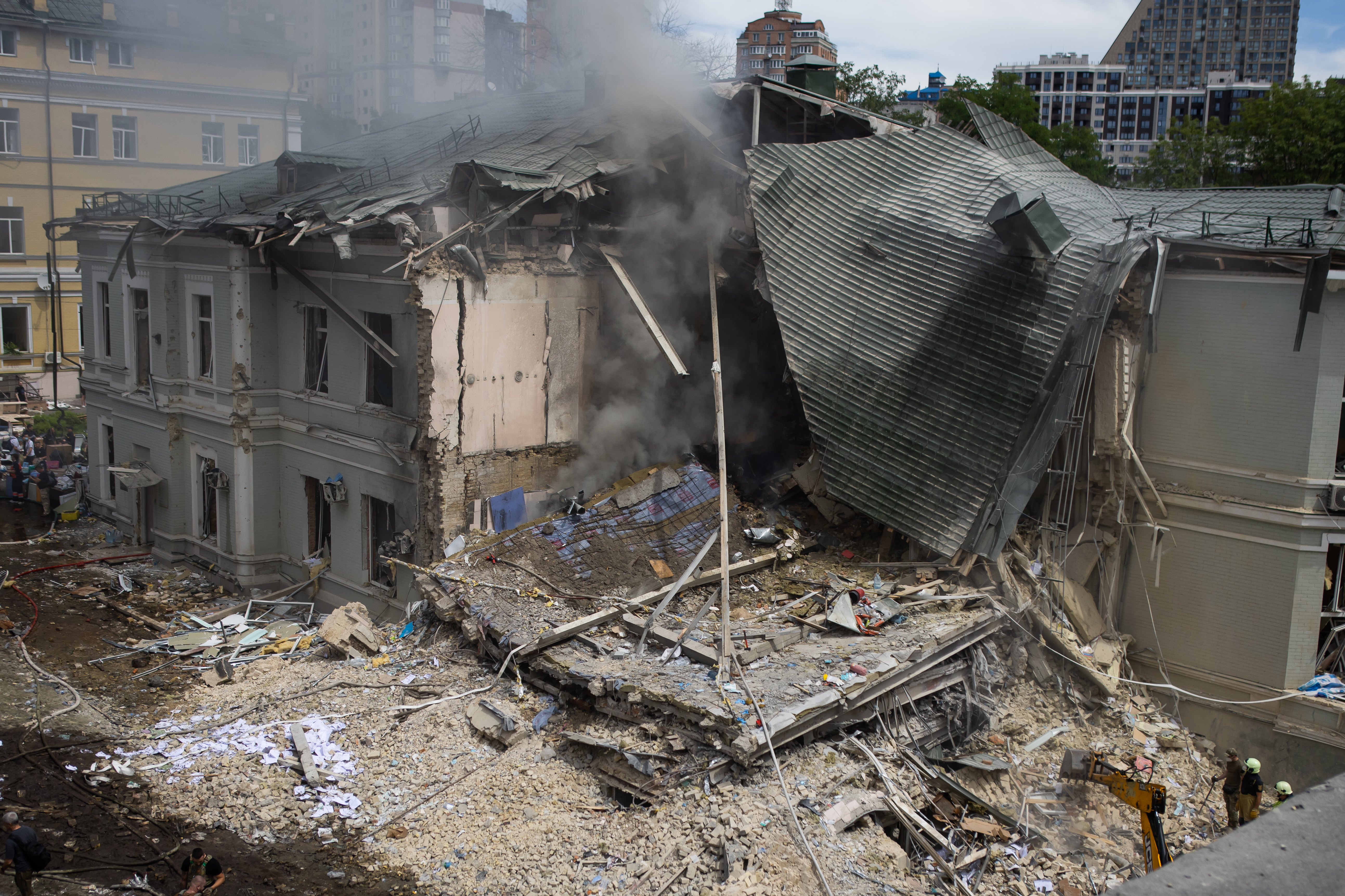 The aftermath of the children's hospital blitz in Kyiv on Monday