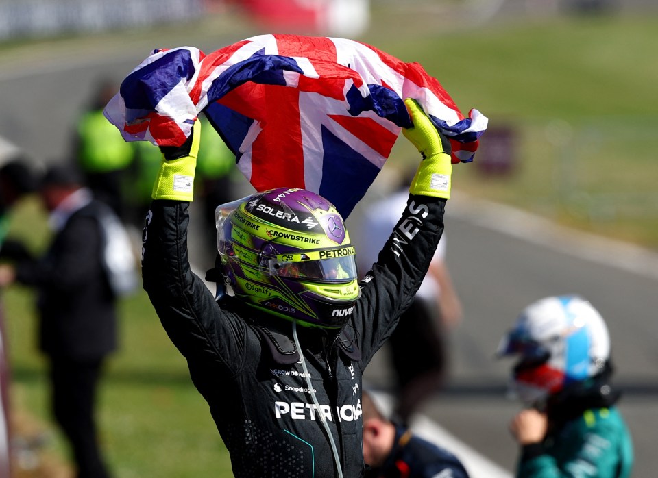 Lewis Hamilton celebrates his emotional triumph at Silverstone