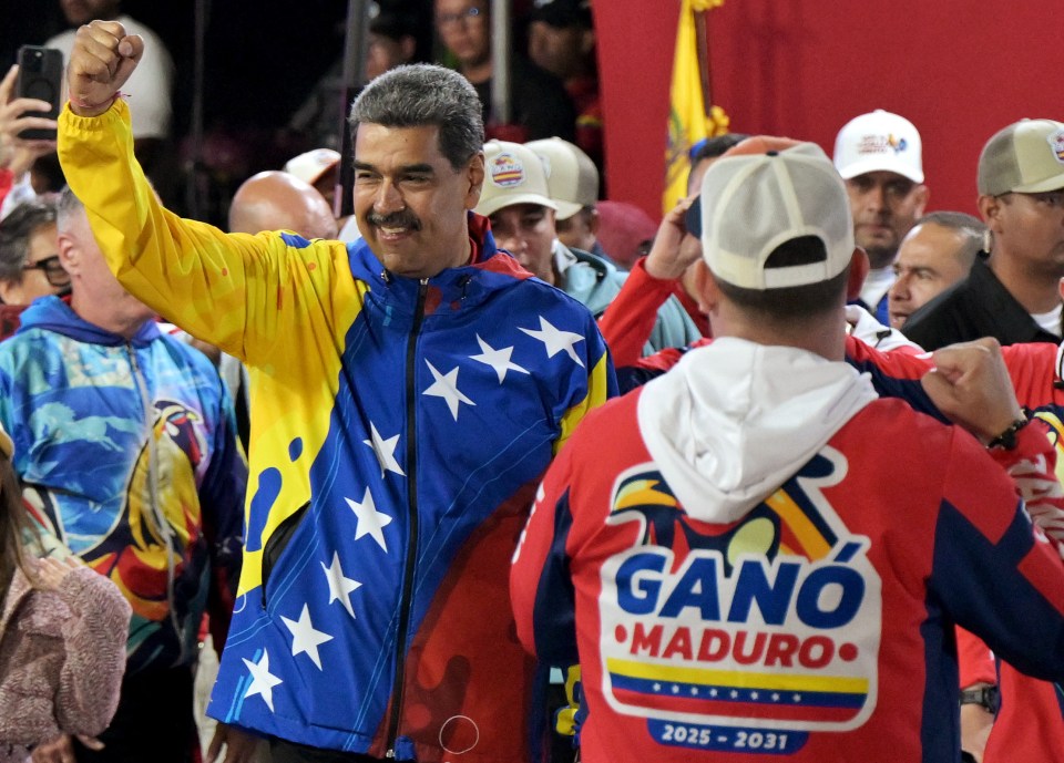 Venezuelan President and presidential candidate Nicolas Maduro celebrates following his ‘win’