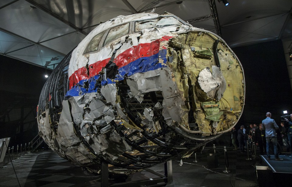 The reconstructed wreckage of Malaysia Airlines flight MH17 which crashed over Ukraine in July 2014 is seen in Gilze Rijen, Netherlands