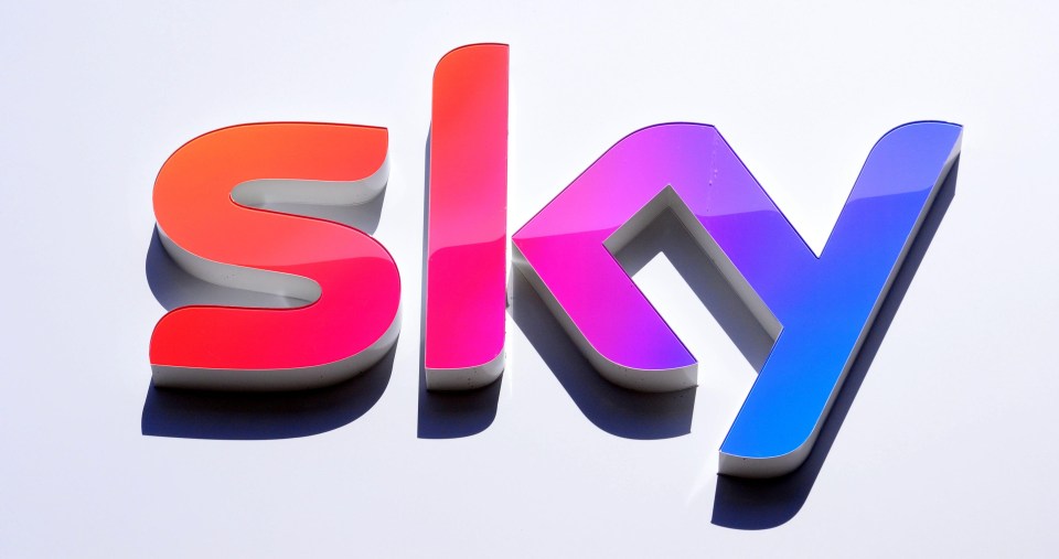 a red and blue sky logo on a white background