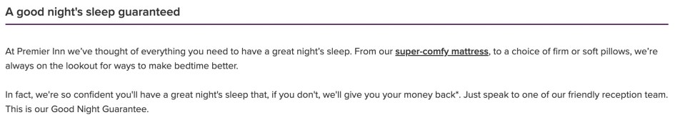 Premier Inn's Good Night Sleep guarantee