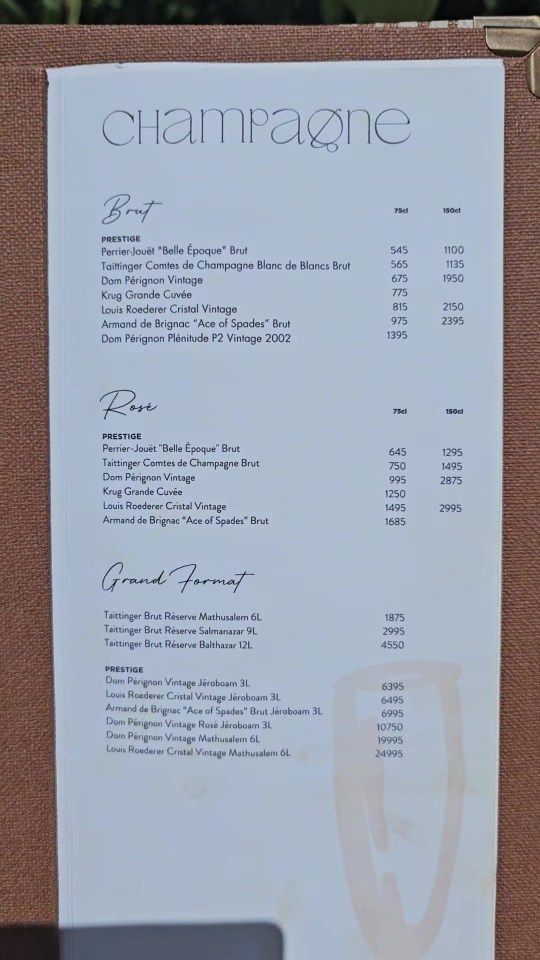 The high-priced menu where the cheapest wine was almost £500