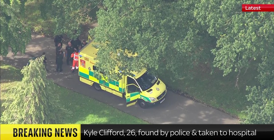 Aerial footage has been broadcast showing police taking crossbow killer suspect Kyle Clifford to hospital