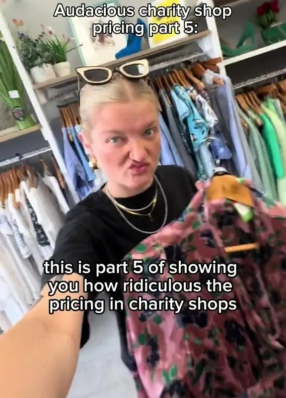 Anna, who posts under @thecharityshopqueen, has uploaded a number of videos in charity shops calling out their 'audacious pricing'