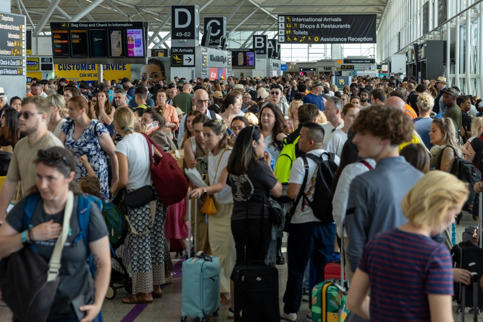 Queues at Stansted Airport yesterday