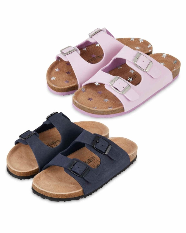 a pair of pink sandals and a pair of blue sandals